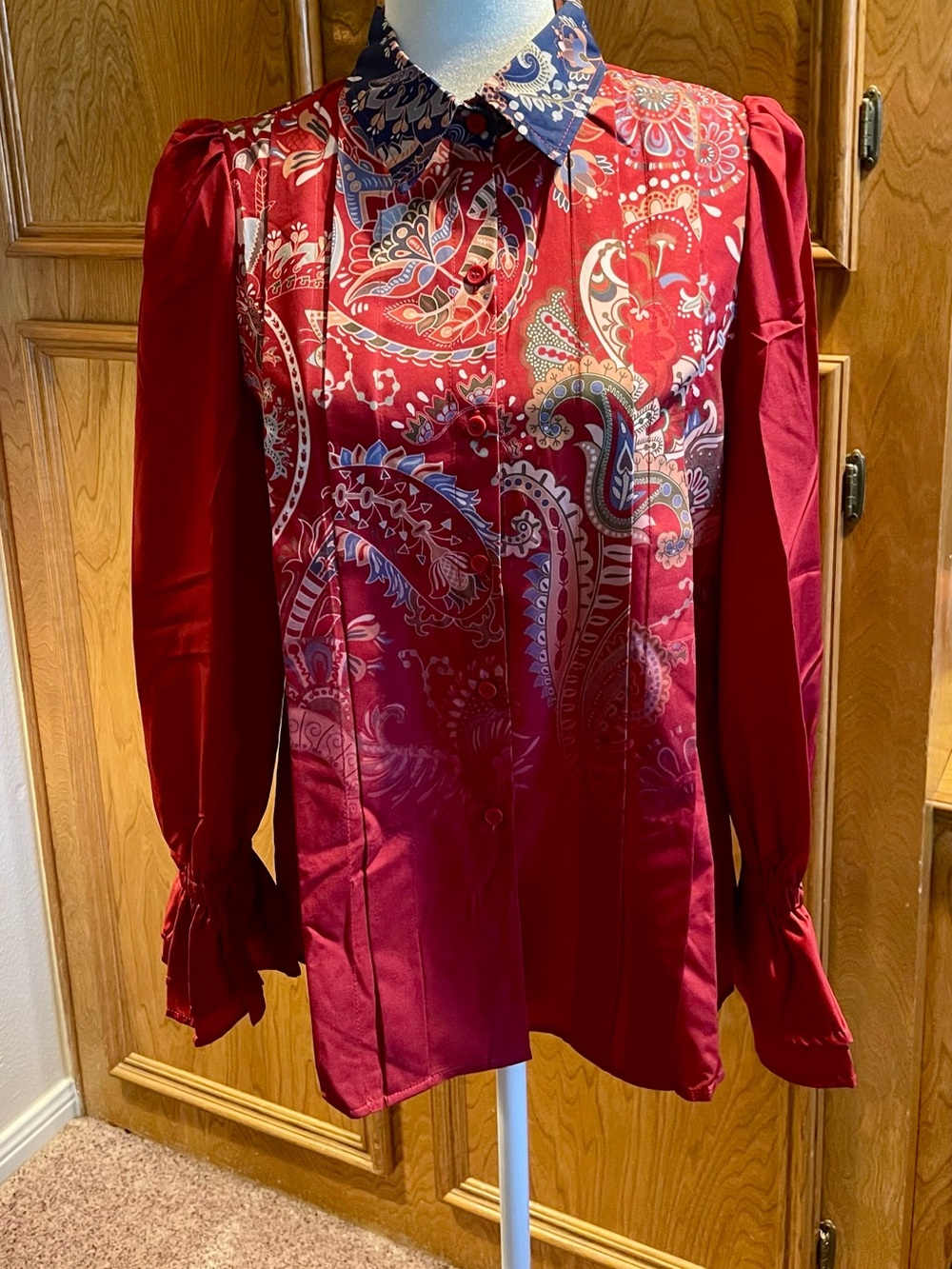 Red Paisley Button-Up Blouse - Women
